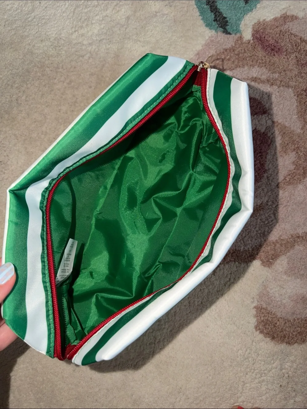 NEW Merry Moments Green Striped 'ho ho ho' Cosmetic Bag